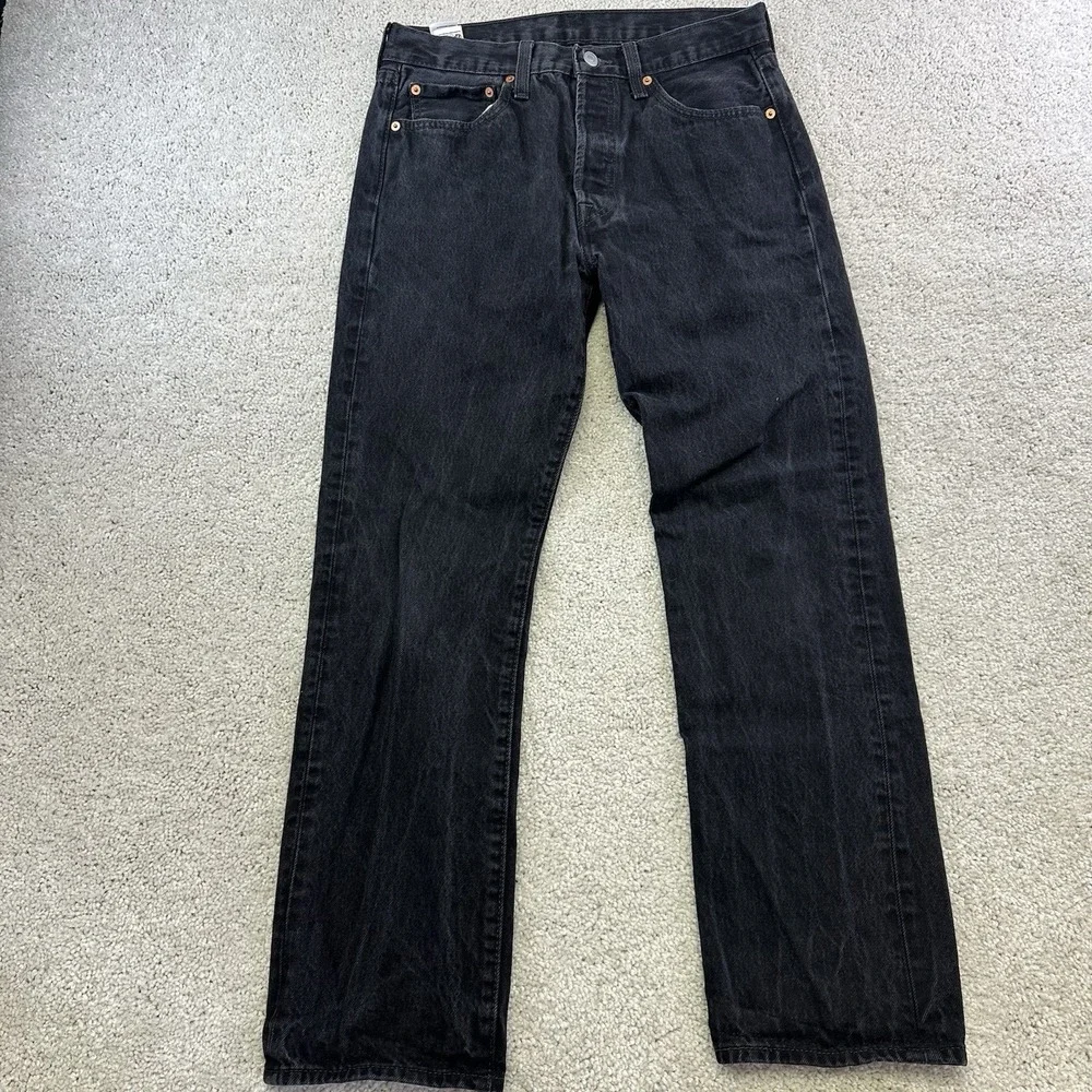 Levis 501 Jeans Mens 32x30 Black Denim Original Fit Button Fly Casual